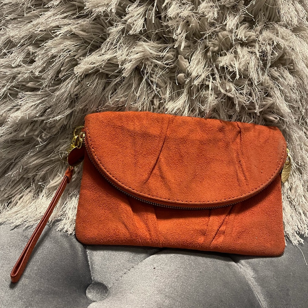 Suede Orange Bakers Clutch